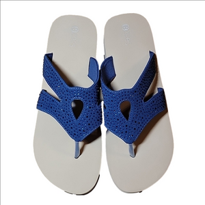 Bzees Navy Blue Embellished Wedge Thong Sandals Size 11 NWOT No Box